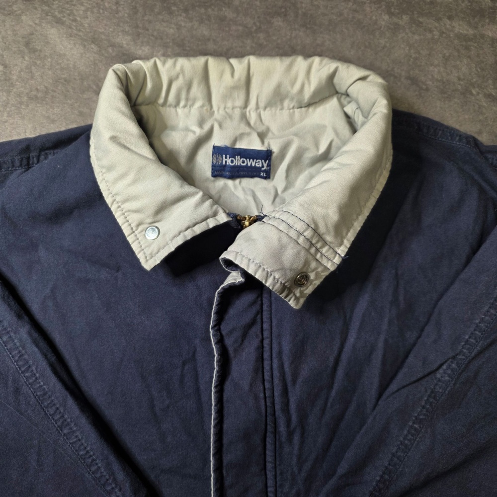 Vintage Holloway Jacket Mens XL Blue Canvas Full Zip Lined Windbreaker